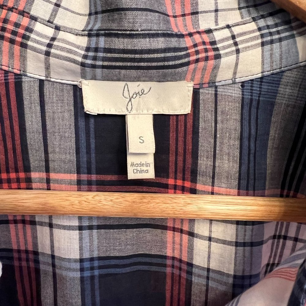 Joie Plaid Contrasting Popover Tunic 100 Cotton Size Small - Picture 3 of 7